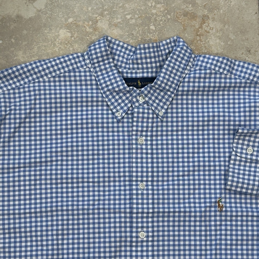 Ralph Lauren Stretch Oxford Men's 3XB Blue White Plaid Button Down Shirt Flesh